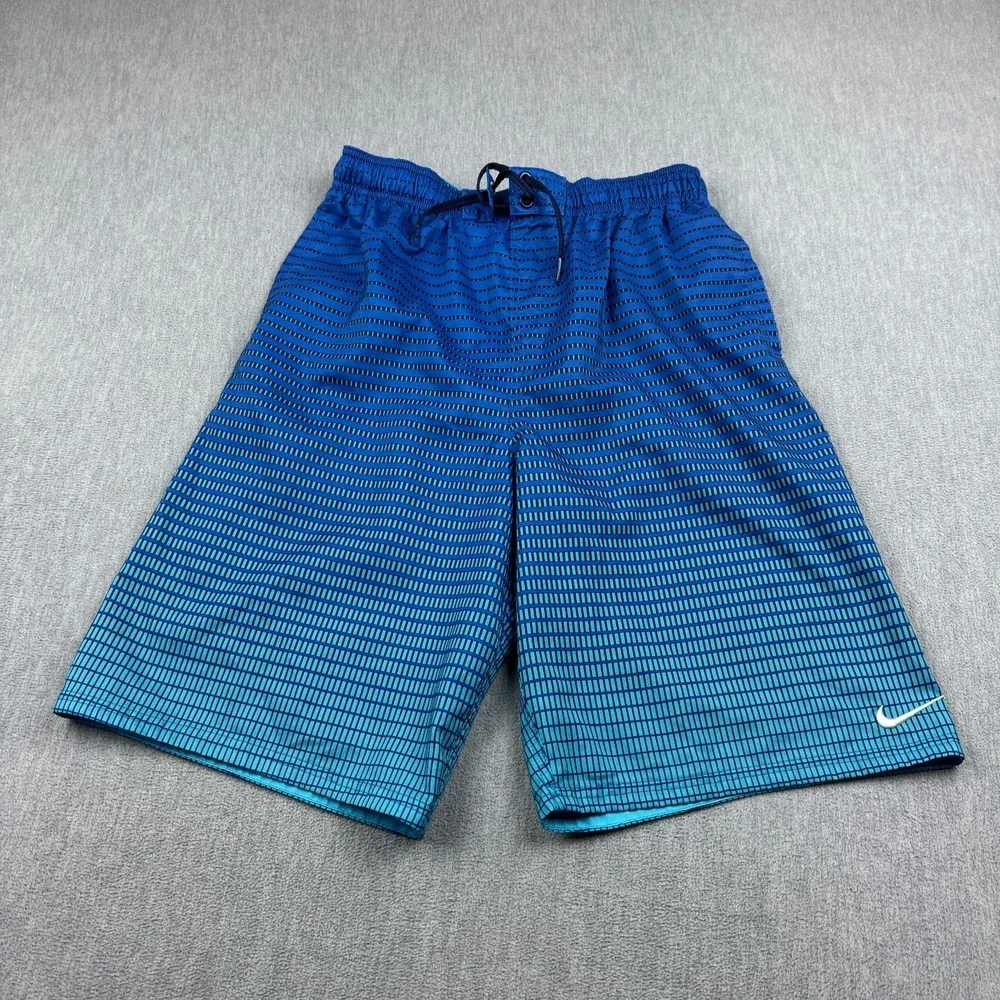 Nike Shorts Mens Medium Blue Continuum Striped Swimming Board Trunks Beach